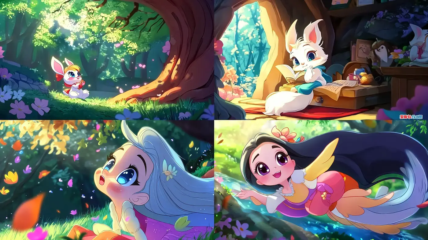 Enchanted Forest Whimsy: A Symphony of Luminous Hues in Animated Euphoria - Midjourney sref style