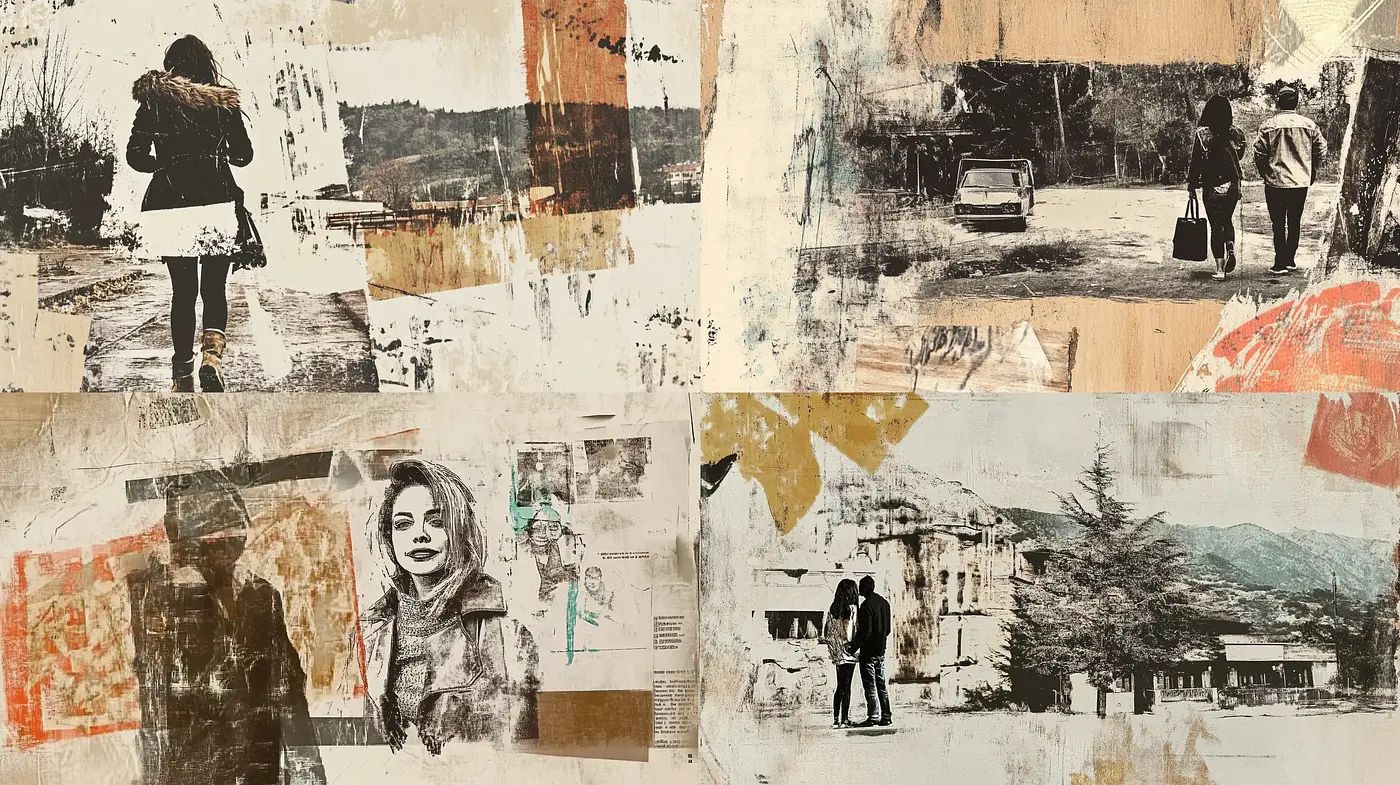 Abstract Collage of Textured Memories - Midjourney sref style