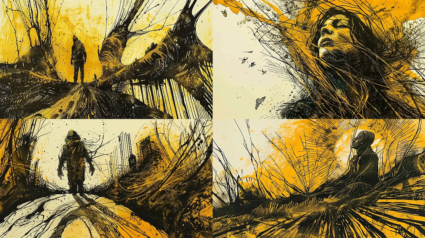 Dramatic Ink Splash with Vintage Undertones - Midjourney sref style