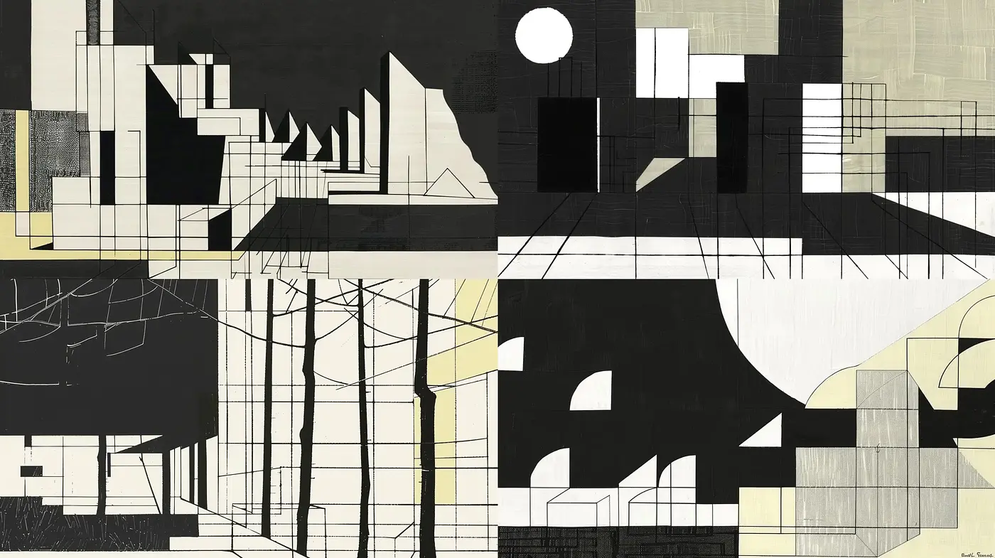 Monochromatic Urban Abstraction with Geometric Harmony - Midjourney sref style