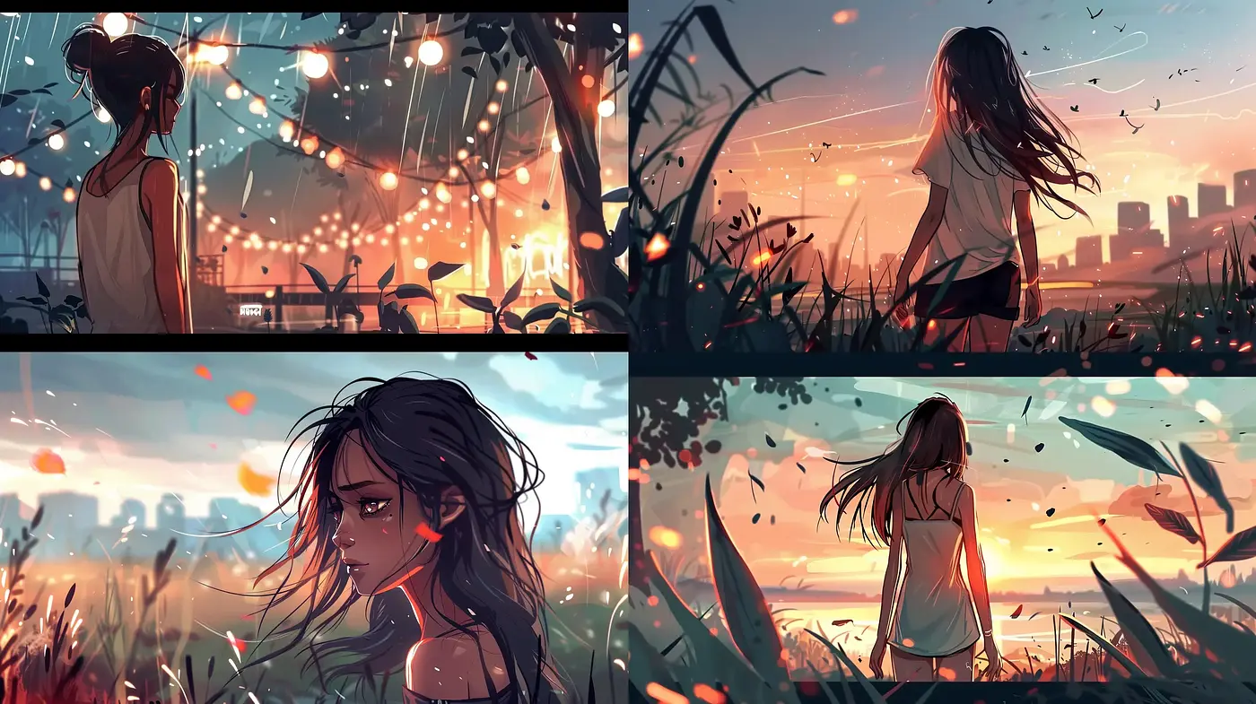 Ethereal Twilight Serenity: A Harmonious Blend of Anime-Inspired Warm Hues and Pastoral Calm - Midjourney sref style