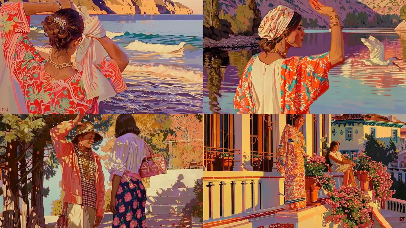 Vibrant Coastal Elegance with Artistic Flair - Midjourney sref style