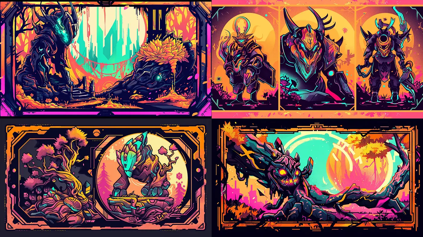 Saturated Neon Wilderness: A Fusion of Fantasy and Vibrance - Midjourney sref style