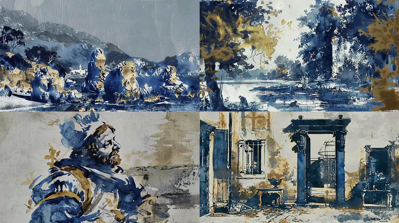 Blue Tones Textured Vistas in Impressionist Brushwork - Midjourney sref style