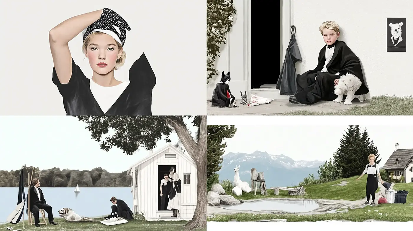 Ethereal Monochrome Elegance with Pastoral Touches - Midjourney sref style