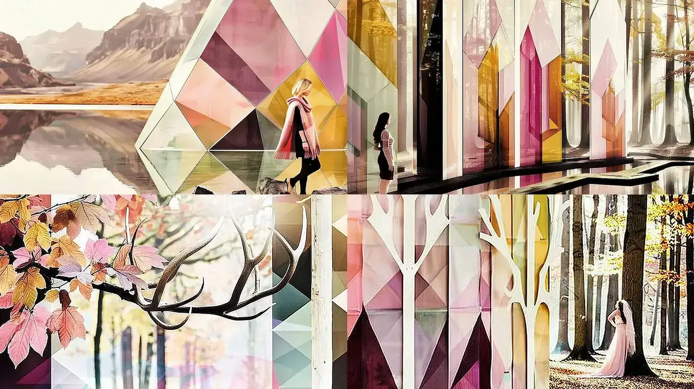 A Harmonious Blend of Geometric Patterns and Ethereal Landscapes - Midjourney sref style