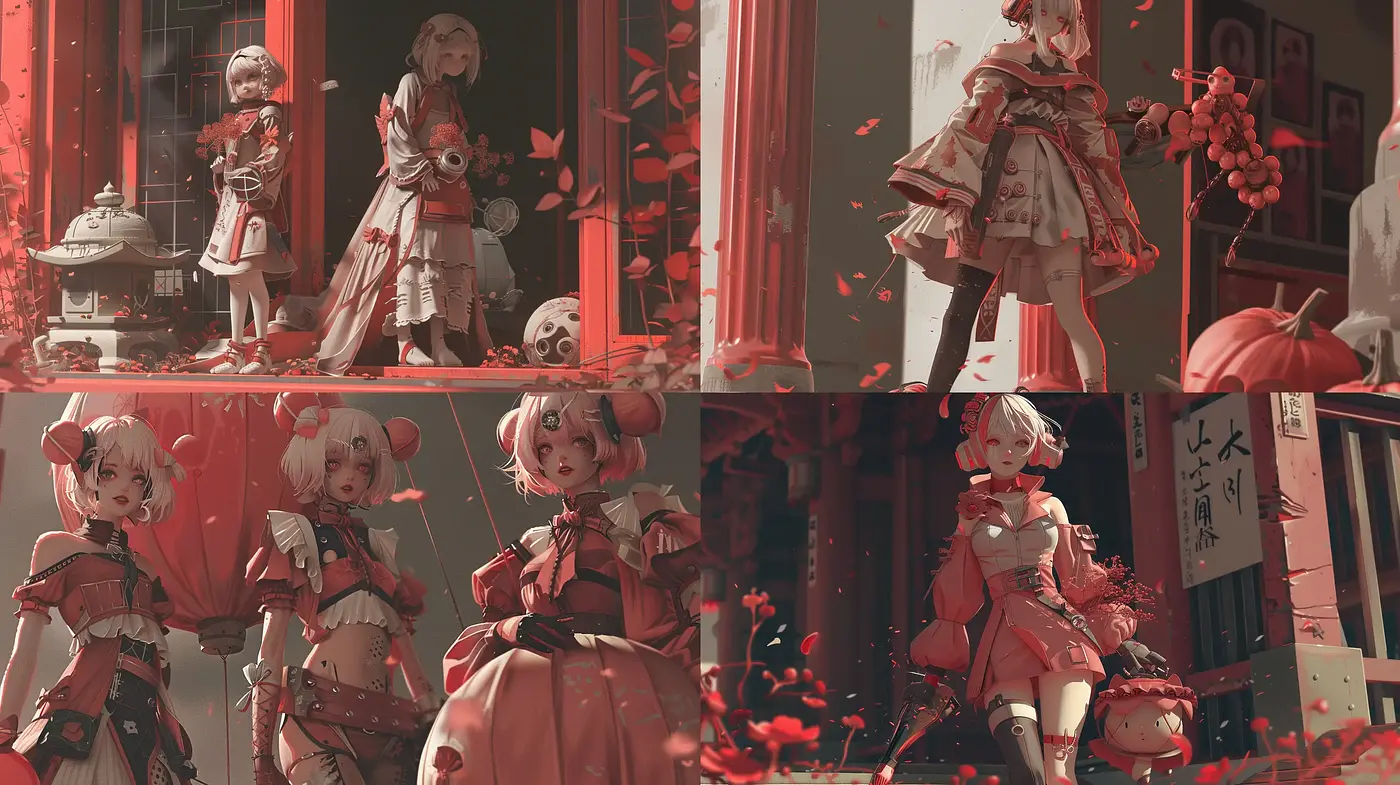 Monochromatic Melancholy: An Anime-Inspired Red-Toned Reverie - Midjourney sref style