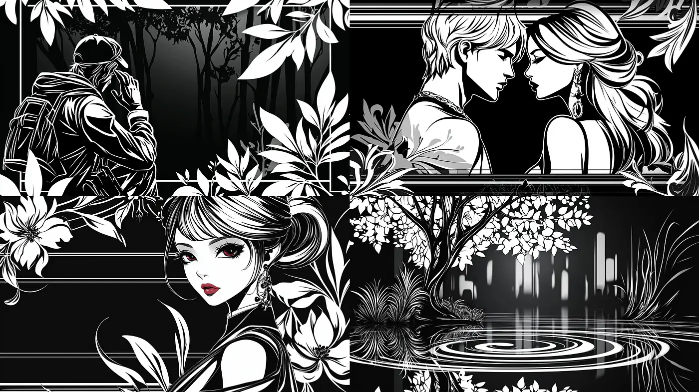 Monochrome Elegance with Graphic Novel Sensibilities - Midjourney sref style