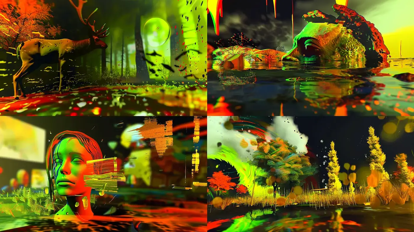 Exploratory fusion of surrealism and vibrant modern aesthetics - Midjourney sref style