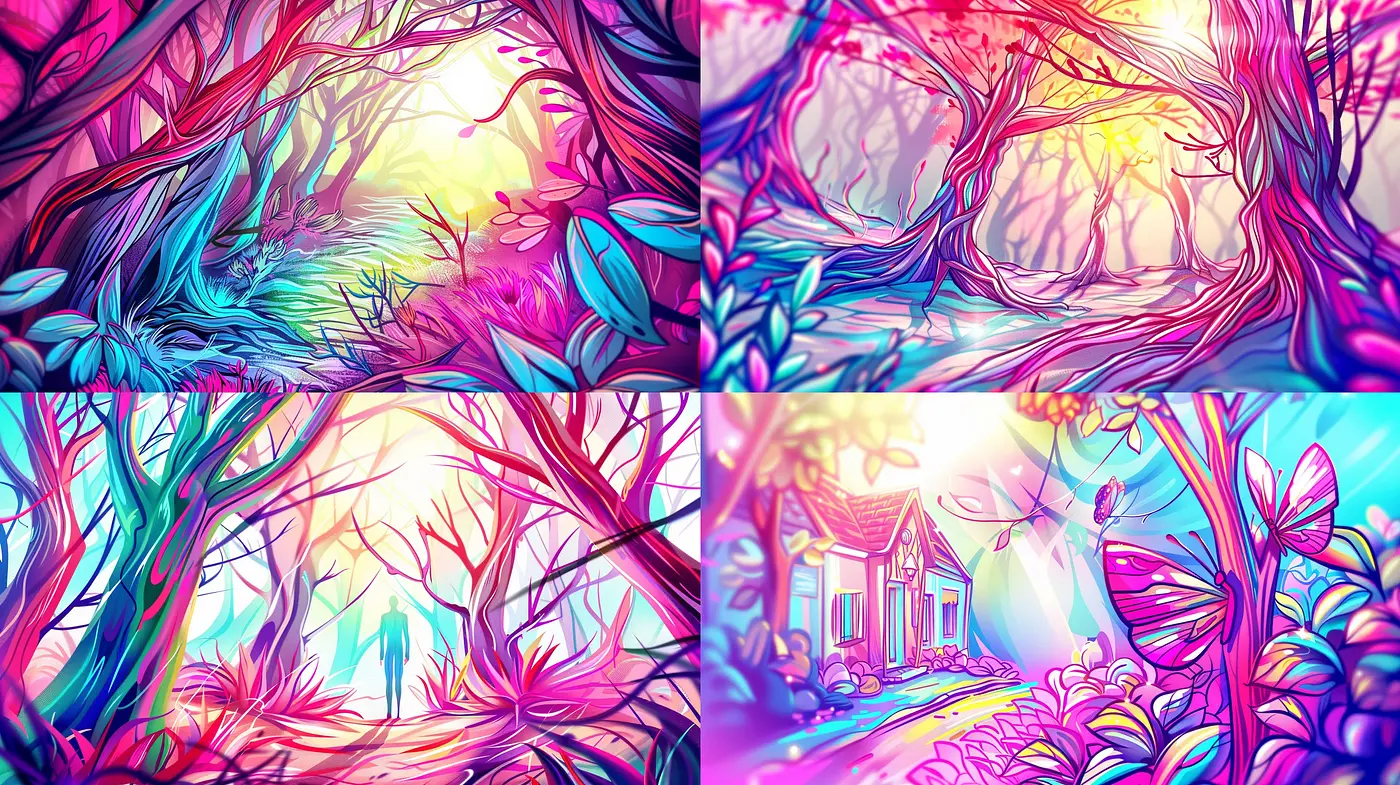 Luminous Chromatic Visions: A Surreal Blend of Vivid Colors and Dreamlike Landscapes - Midjourney sref style