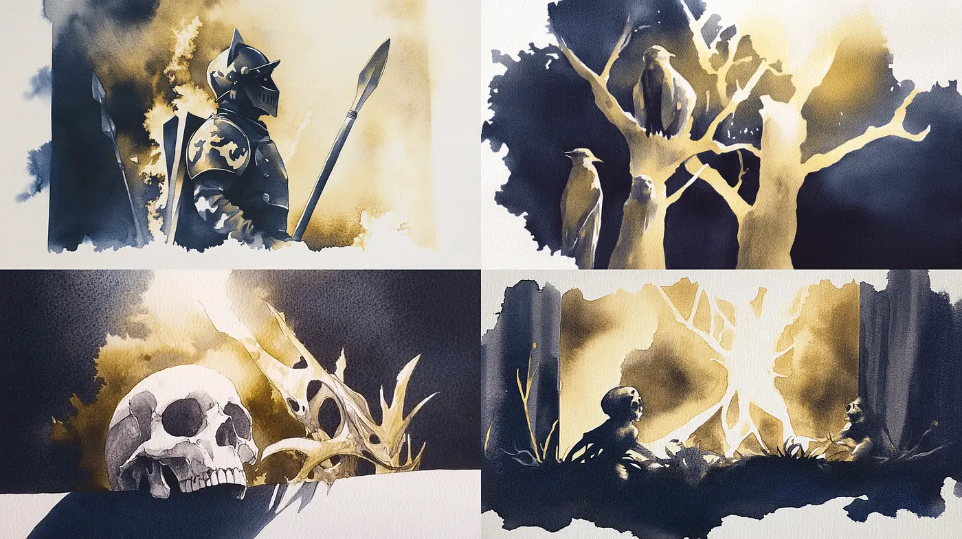 Dark and Ethereal Watercolor Illustrations with a Touch of Fantasy - Midjourney sref style