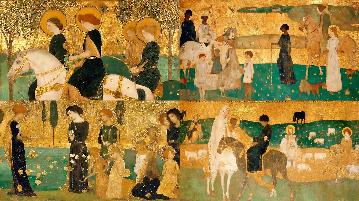 Intriguing Exploration of Gold Leaf Aesthetics Merging Symbolism and Spiritual Themes - Midjourney sref style