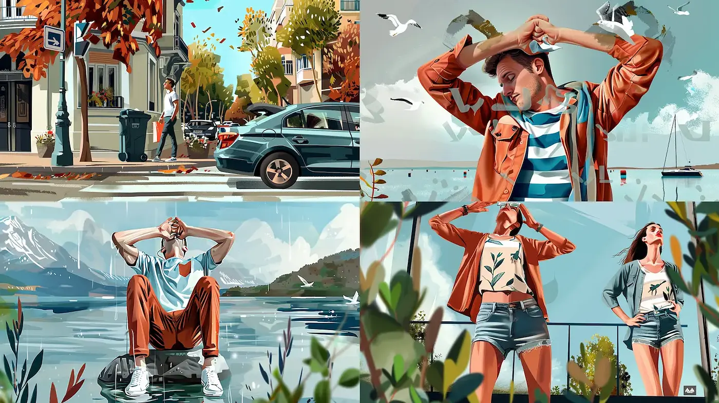 Contemporary Vibrant Illustrations with Nature Elements and a Relaxed Atmosphere - Midjourney sref style