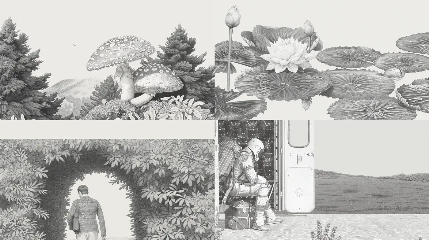 Monochromatic Nature and Tranquility: A Graphite Illustration Essence - Midjourney sref style