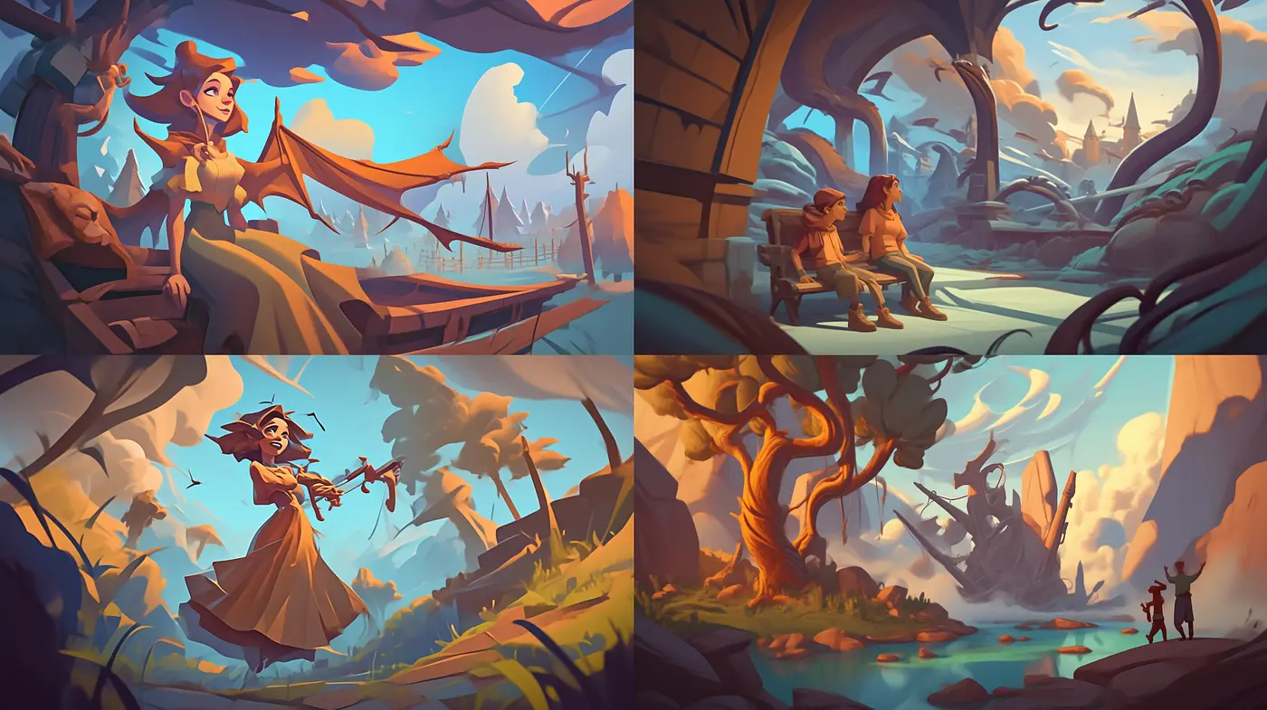 Enchanted Twilight: A Harmonious Blend of Warm Hues and Whimsical Illustration - Midjourney sref style