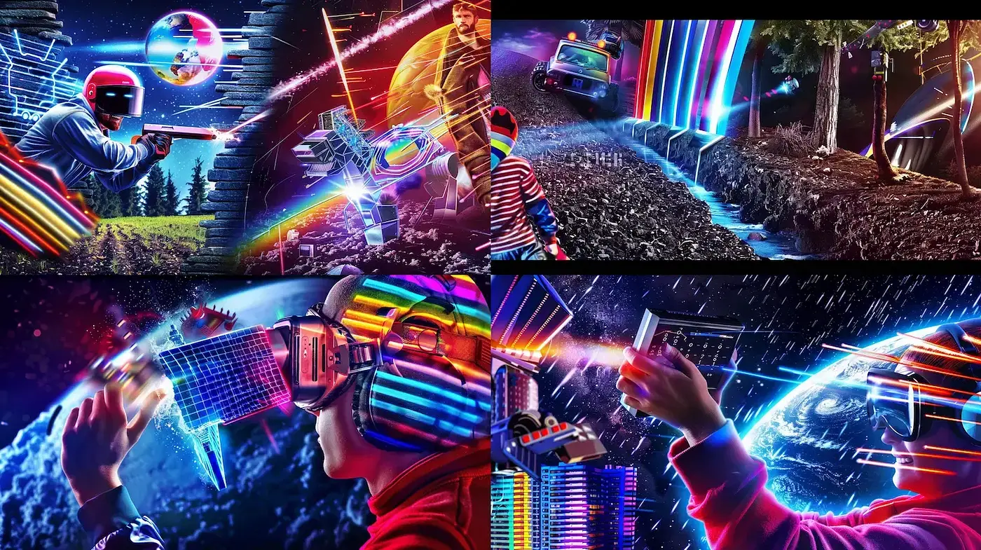 Futuristic Neon Scenes with Vibrant Energy and Playful Exploration - Midjourney sref style