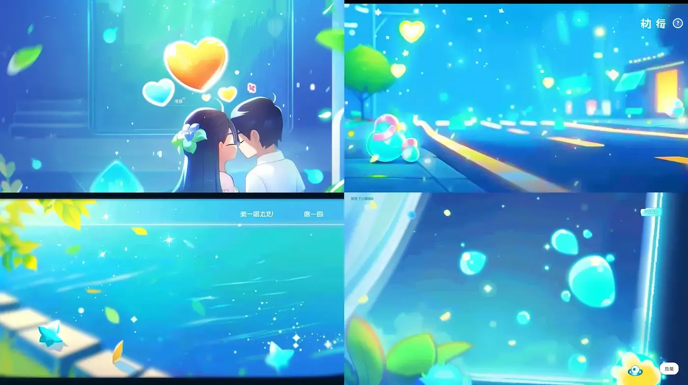 Whimsical and Dreamy Blue-Toned Illustrations with Playful Elements - Midjourney sref style