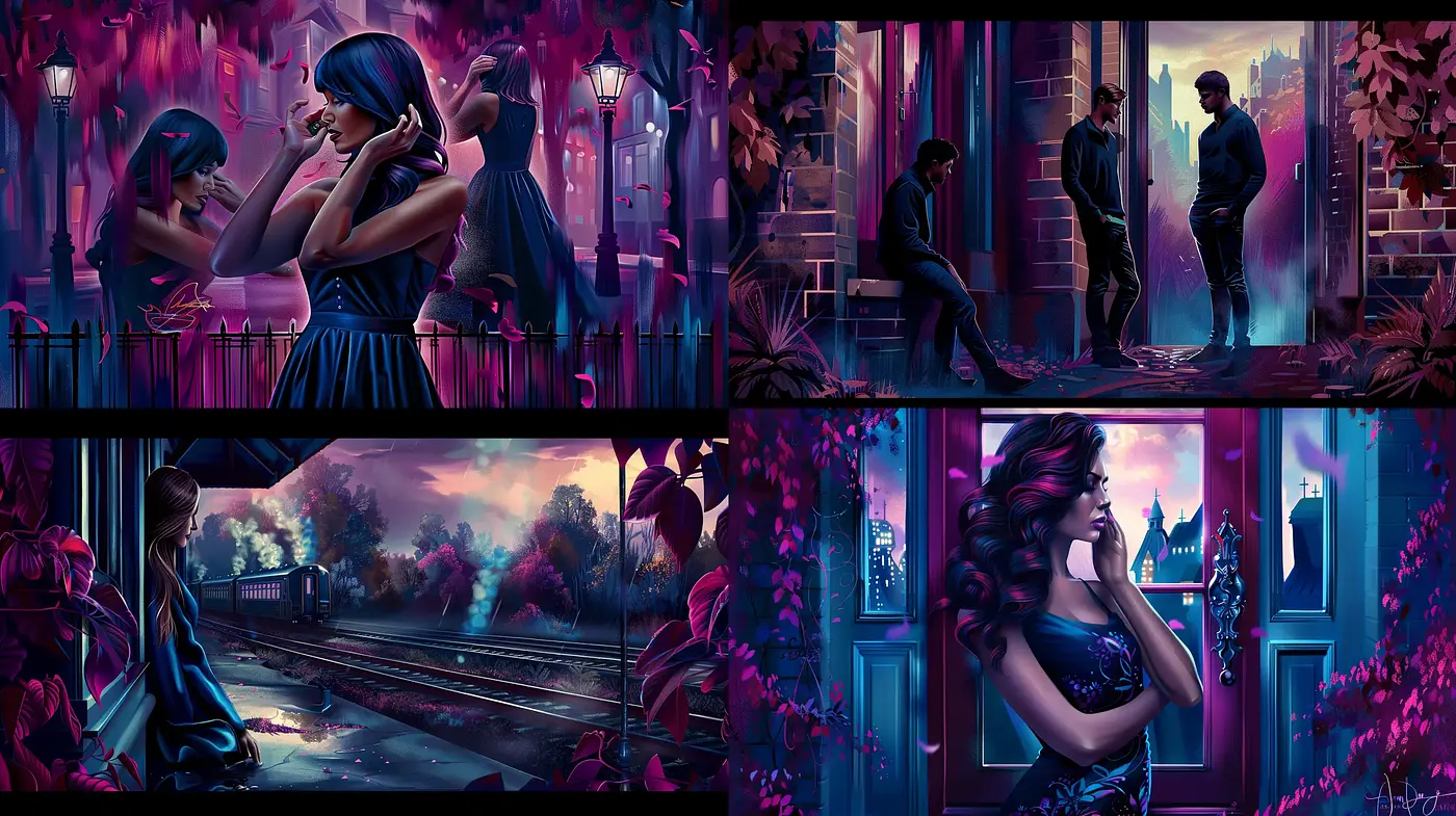 Nocturnal Elegance: A Fusion of Digital Modernity and Neon Romance - Midjourney sref style