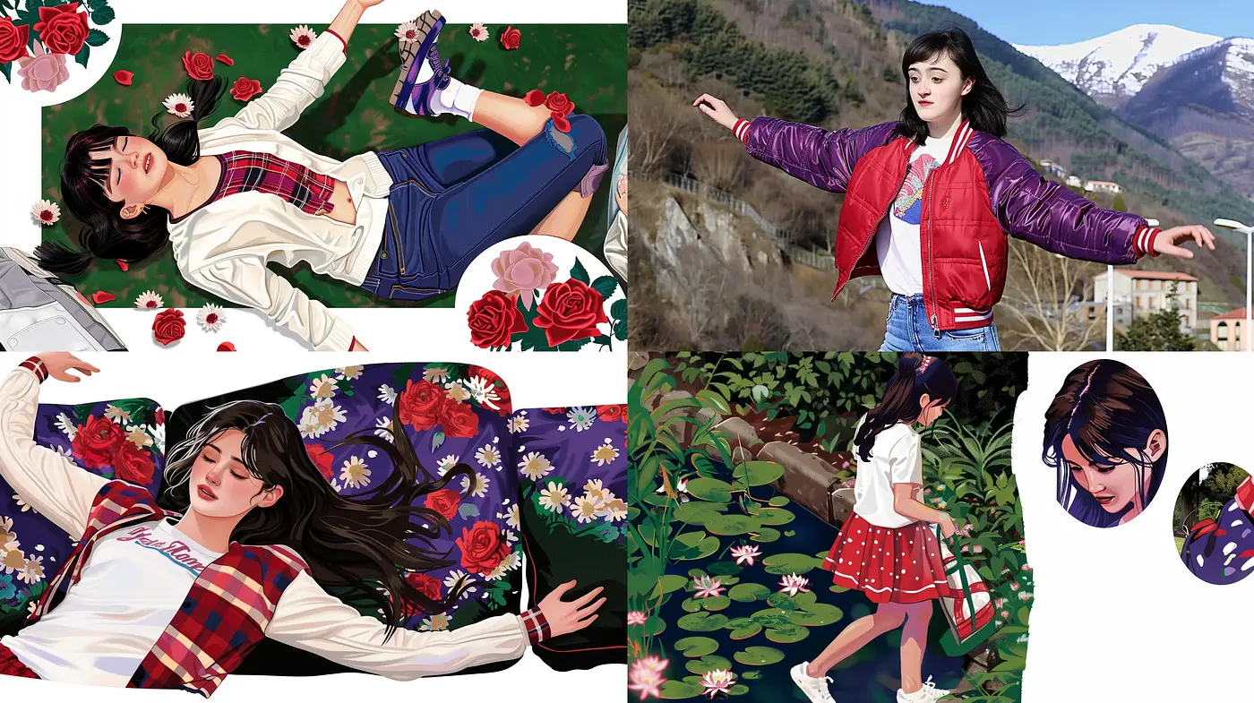 Vibrant Florals Meet Contemporary Anime-Inspired Elegance - Midjourney sref style