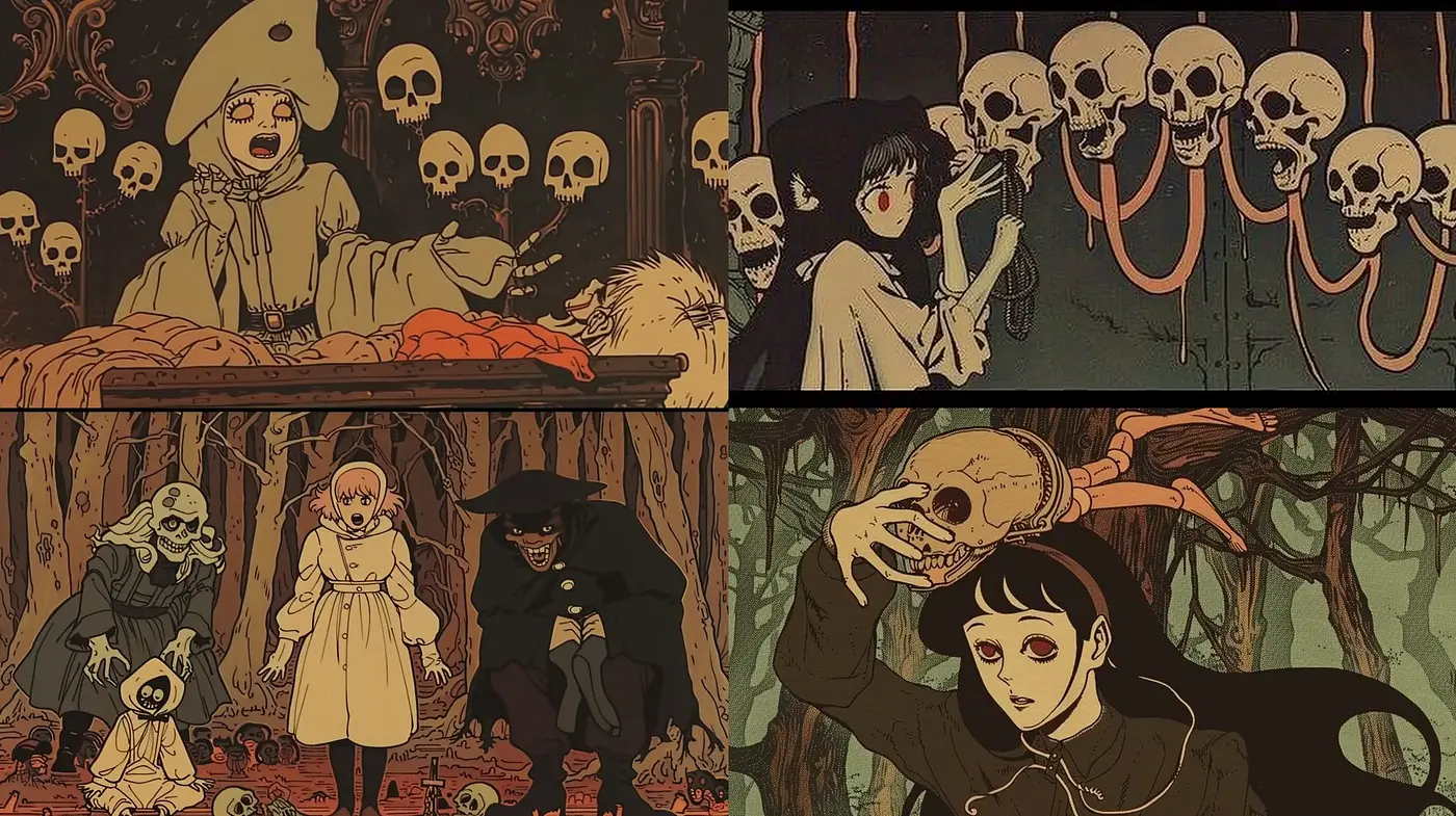 Eerie Gothic-Inspired Vignettes with a Dark, Comic Book Aesthetic - Midjourney sref style