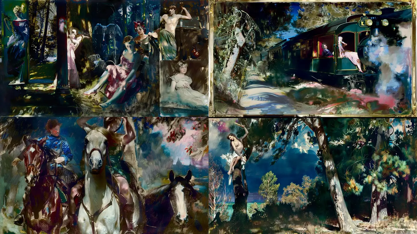 Lush Romantic Brushwork: Echoes of Nostalgic Narratives in Oils - Midjourney sref style
