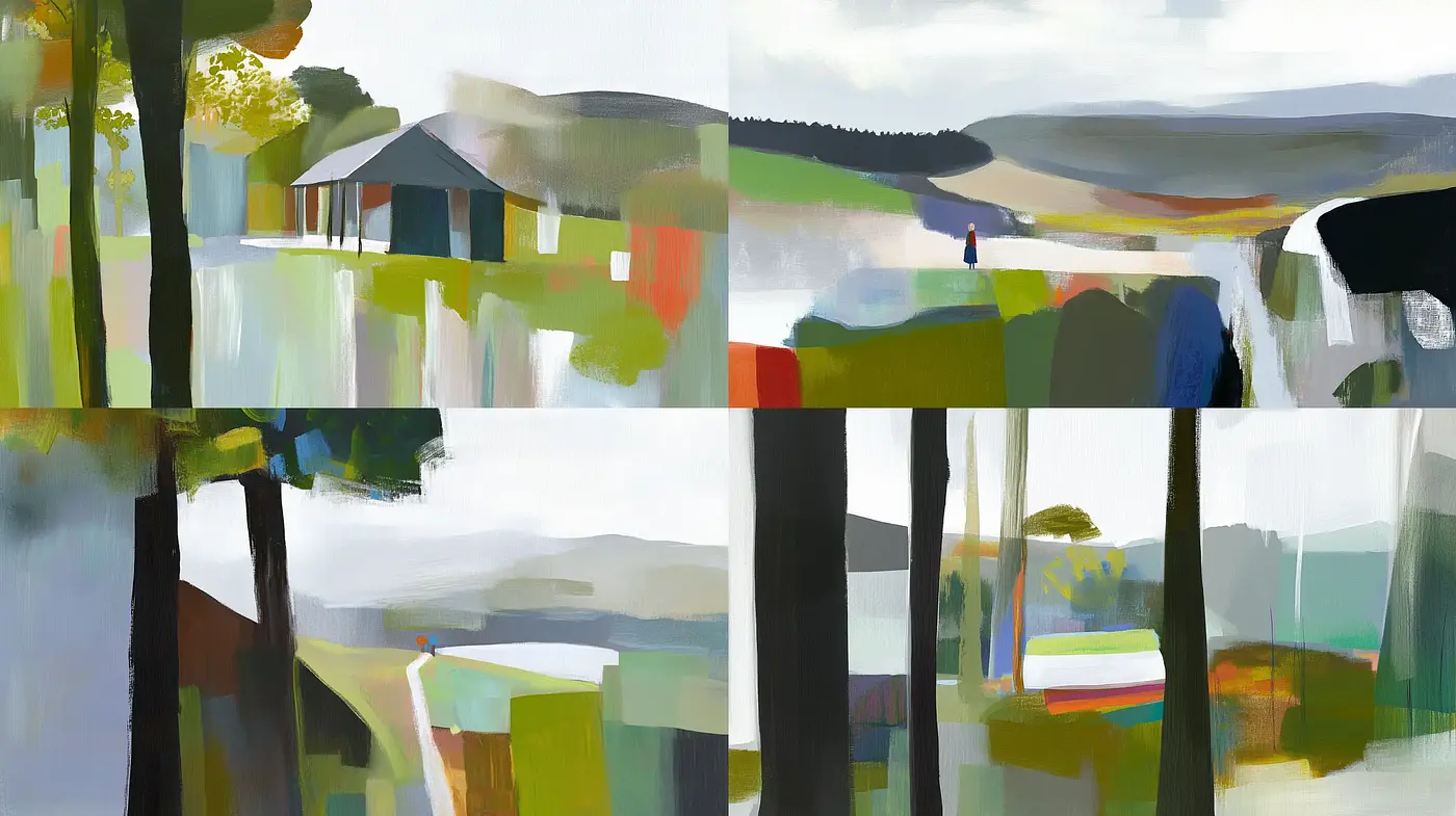 Serene Abstracted Landscapes: An Homage to Tranquil Moments in Nature - Midjourney sref style