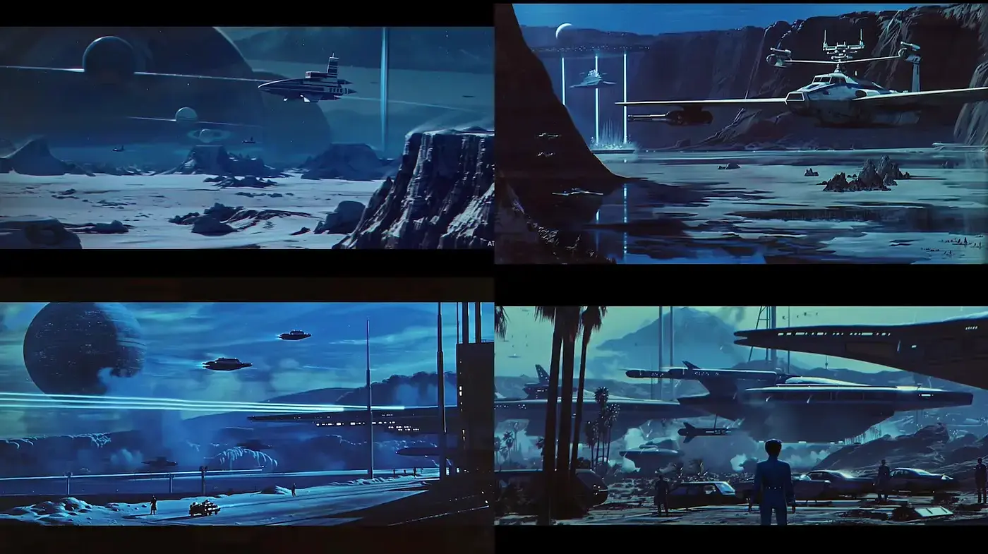 Futuristic Sci-Fi Landscapes with Consistent Atmospheric Elements - Midjourney sref style