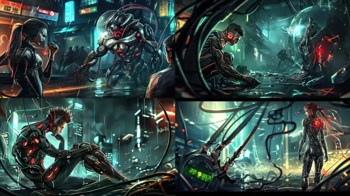 Futuristic Cyberpunk Aesthetic with Glowing Elements - Midjourney sref style