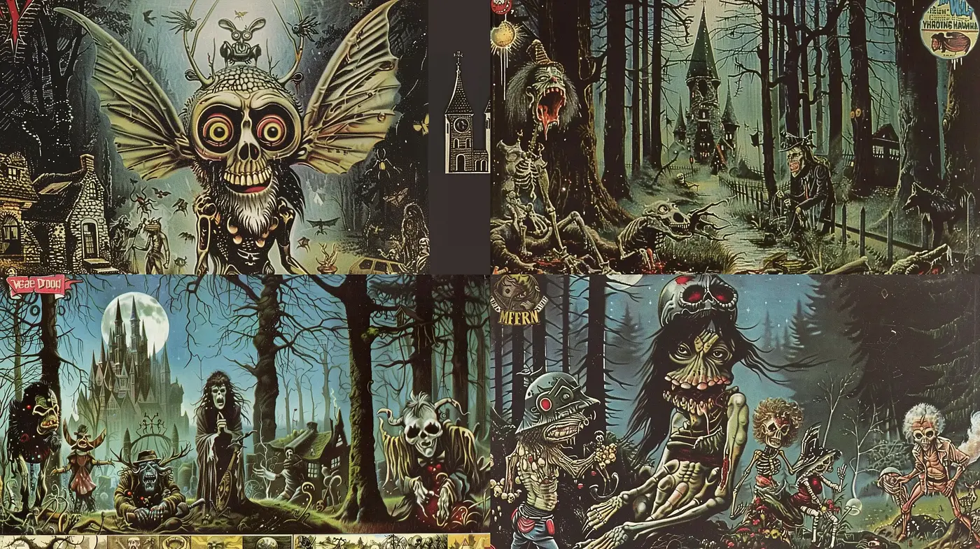 Gothic Whimsy in Twilight Hues: A Fusion of Dark Fantasy and Enigmatic Storybook Illustration - Midjourney sref style