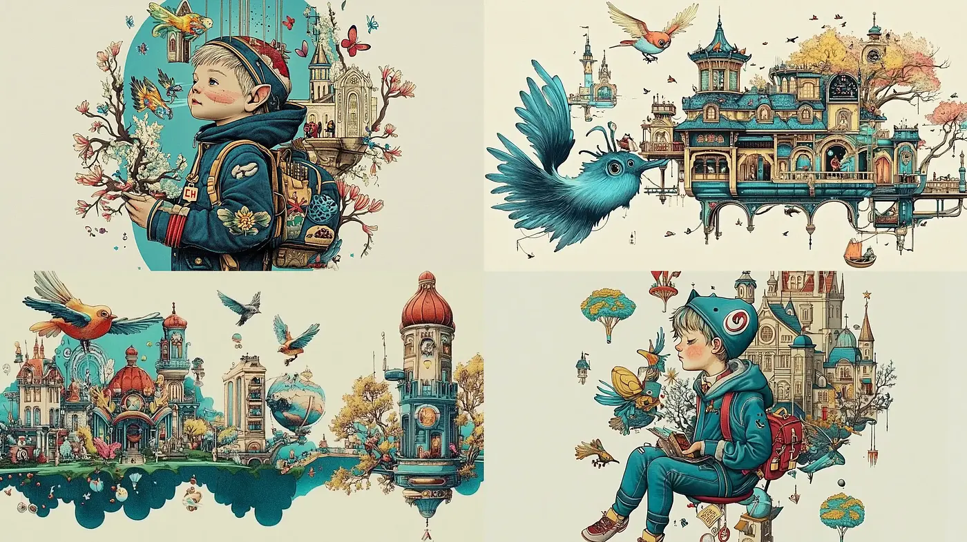 Whimsical Storybook Illustrations with Ethereal Color Harmonies - Midjourney sref style
