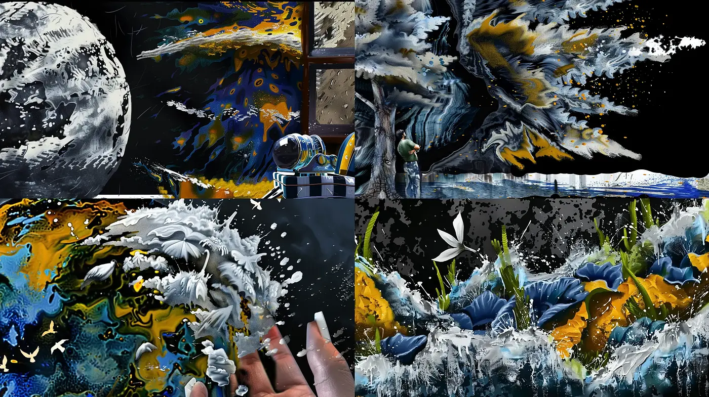 Dynamic Swirling Nightscapes: A Fusion of Surreal Stormy Textures and Vivid Contrast - Midjourney sref style