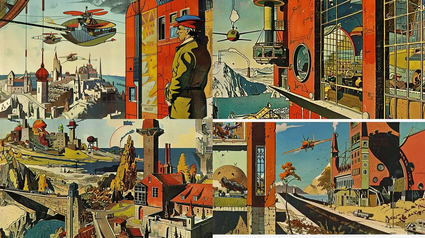 Retrofuturistic Dreamscape: A Homage to Mid-Century Illustrative Visions - Midjourney sref style