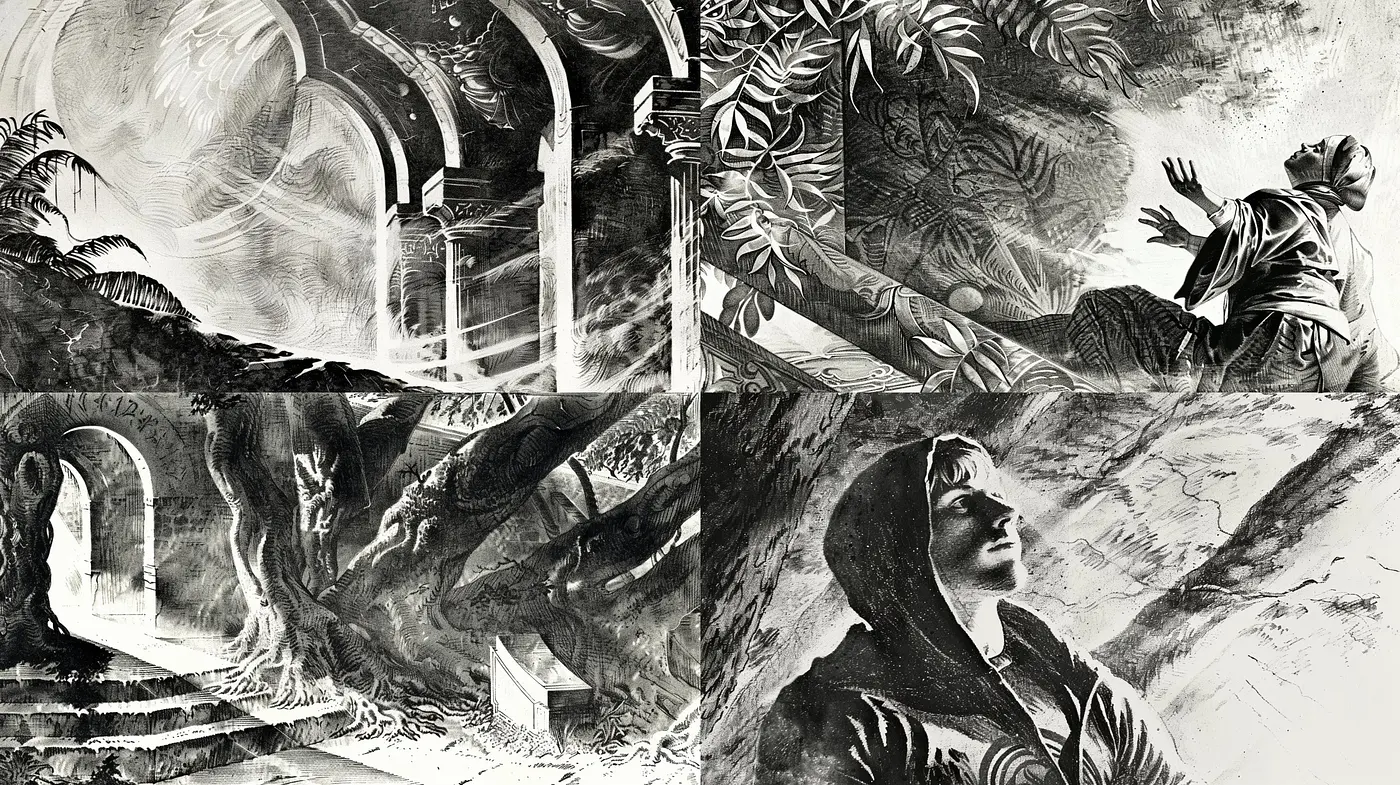 Ethereal Monochrome Whispers: A Nostalgic Fusion of Surrealism and Photographic Textures - Midjourney sref style