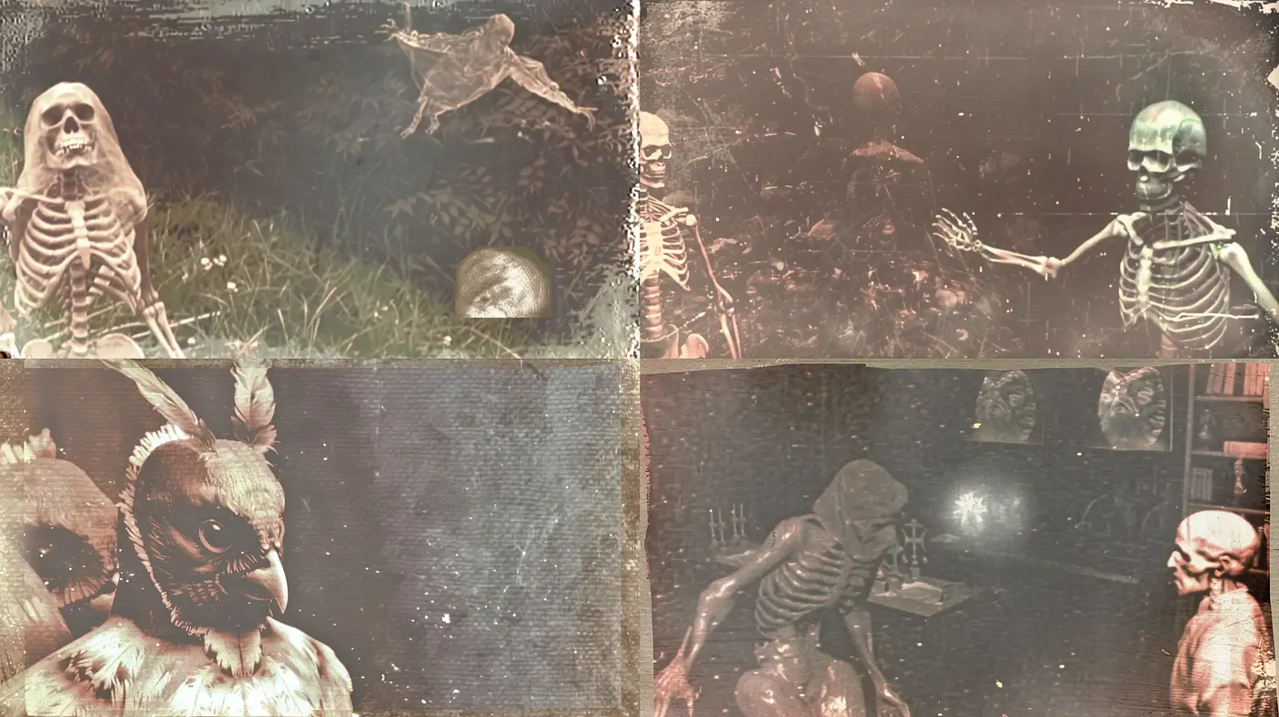 Eerie Sepia Monochrome: A Homage to Silent Horror Films and Vintage Photography - Midjourney sref style