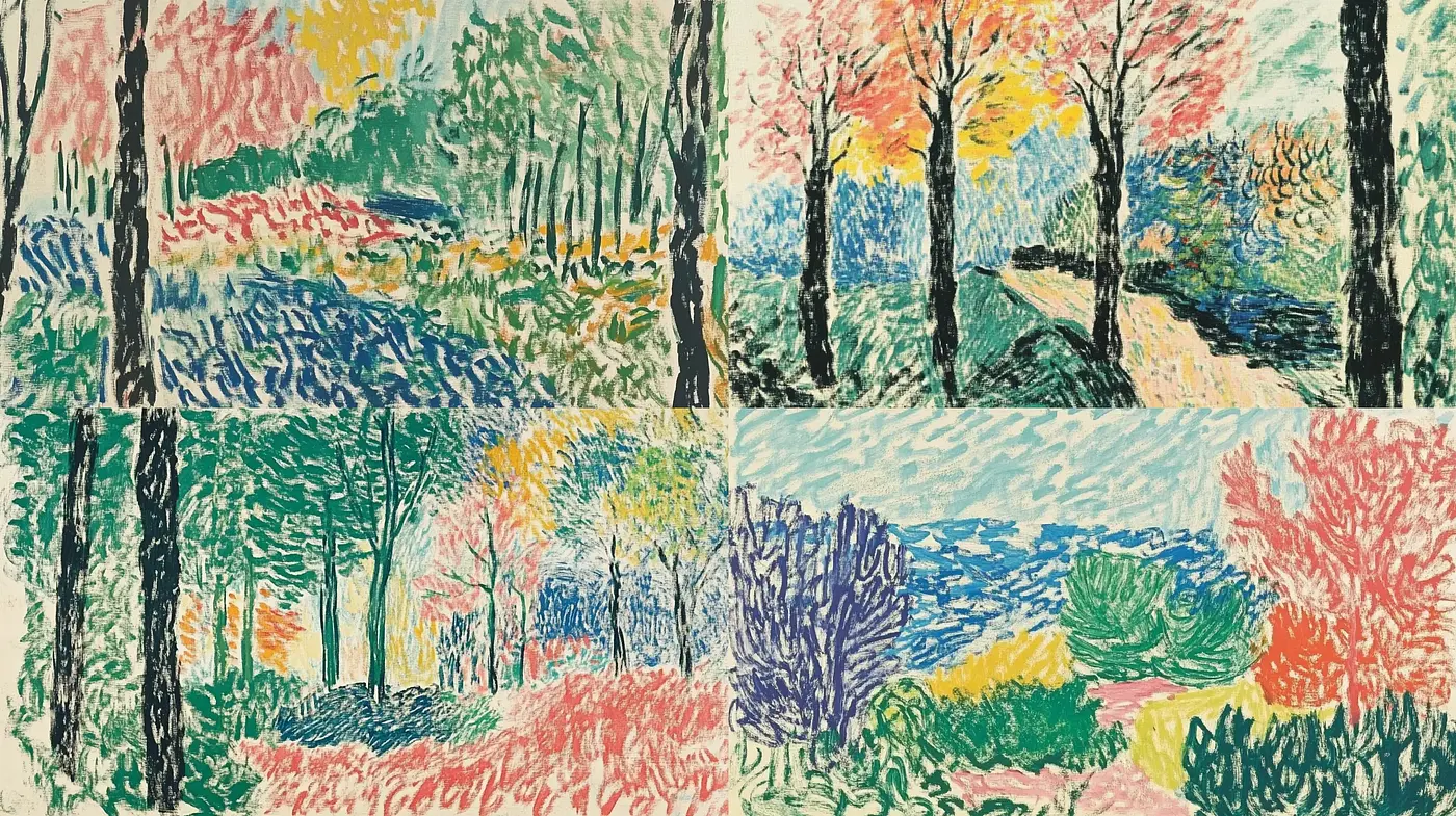 Expressive Textured Brushwork in Nature-Inspired Vignettes - Midjourney sref style
