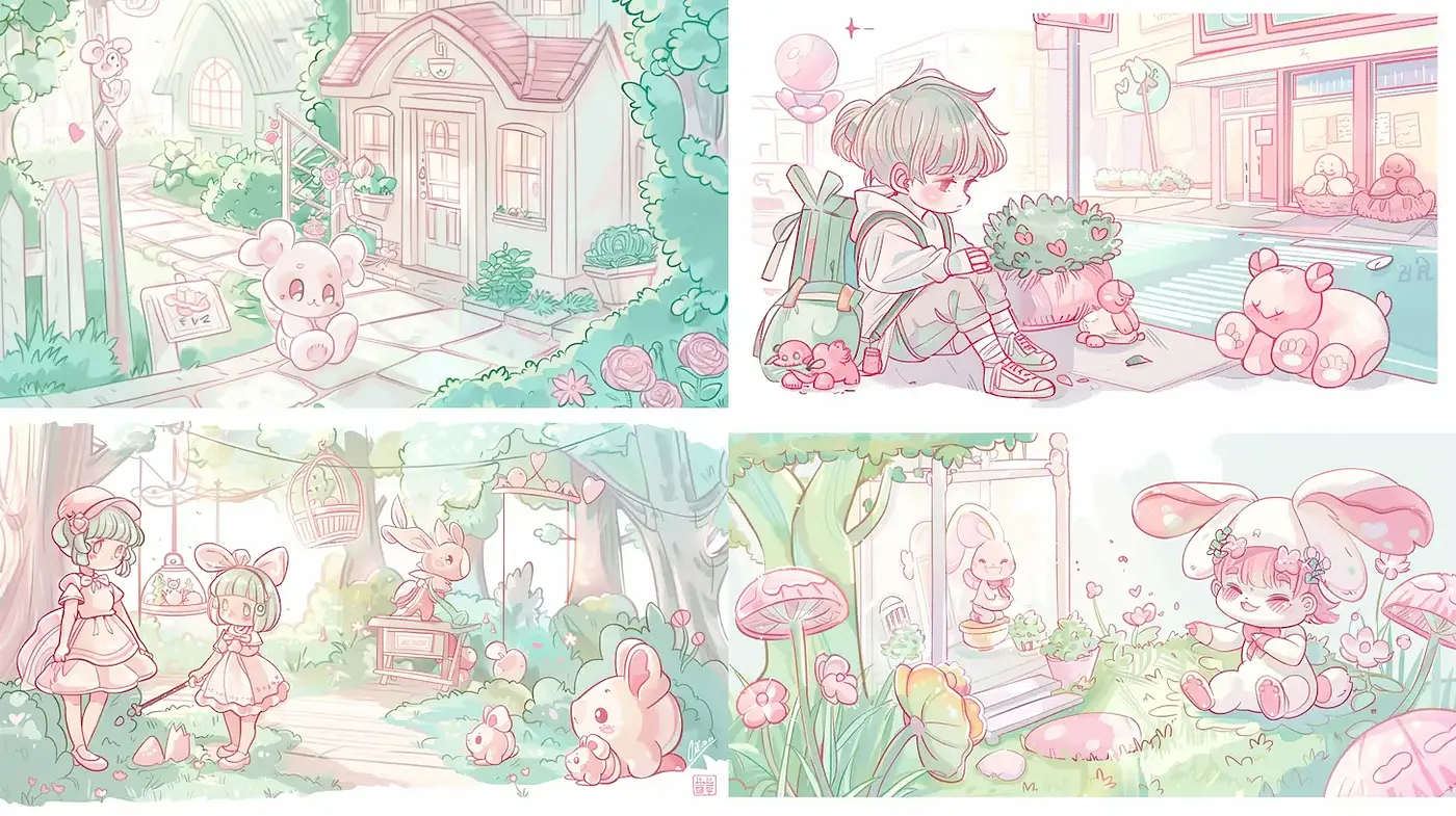Whimsical pastel dreamscapes with a hint of nostalgia - Midjourney sref style