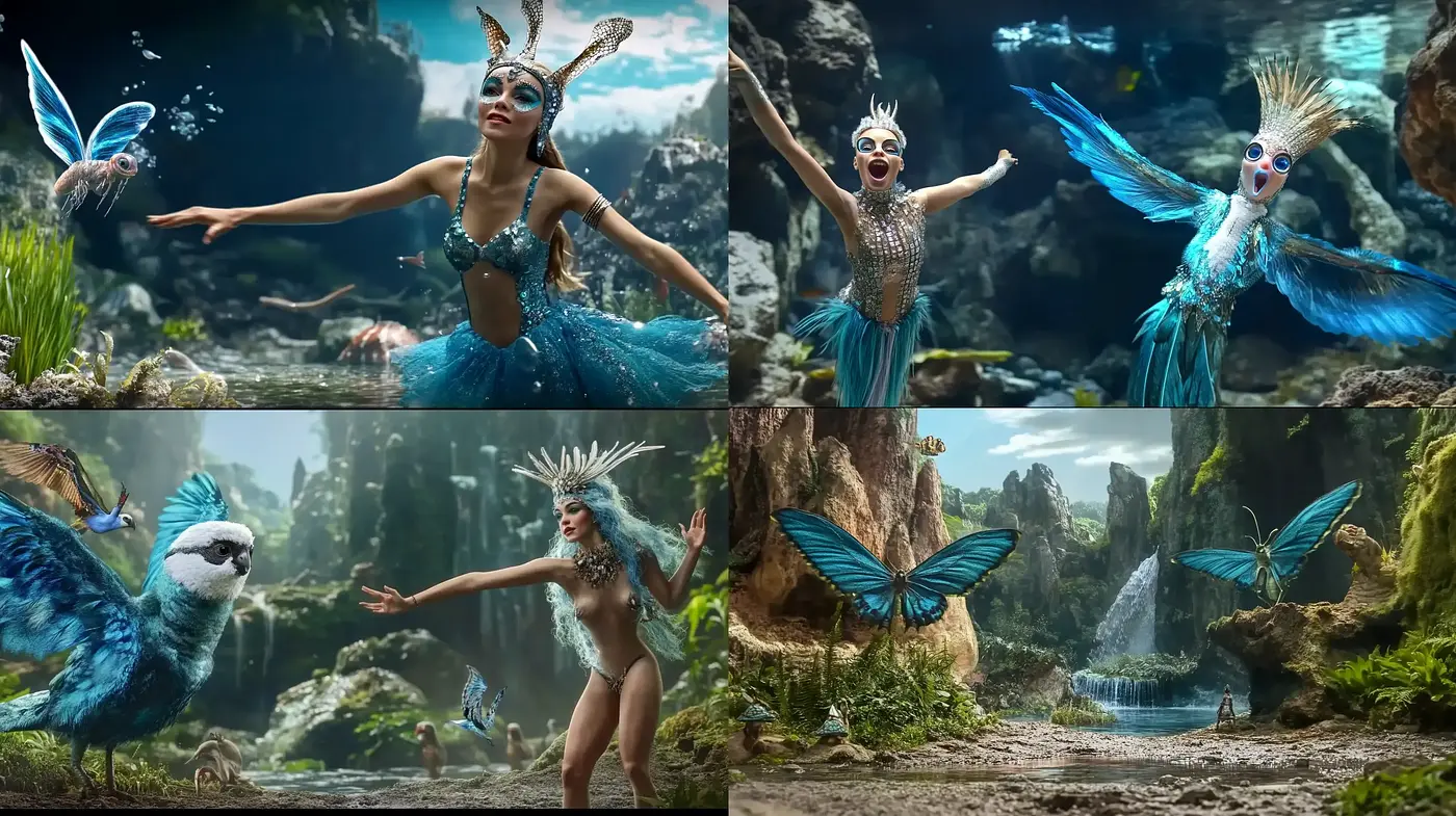 Enchanted Forest Revelry: A Medley of Cyan and Emerald Hues - Midjourney sref style