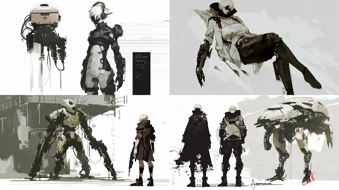 Futuristic Mechanized Constructs in Muted Tonal Brushwork - Midjourney sref style