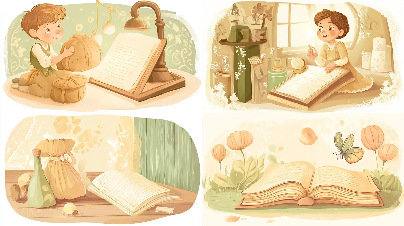 Whimsical Storybook Illustrations with Warm Sepia Tones - Midjourney sref style