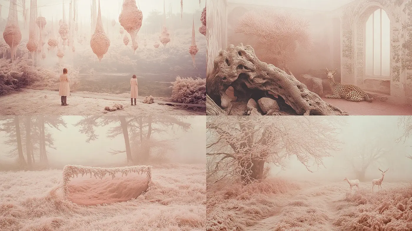Ethereal Dreamscape: A Rose-tinted Surreal Vision - Midjourney sref style