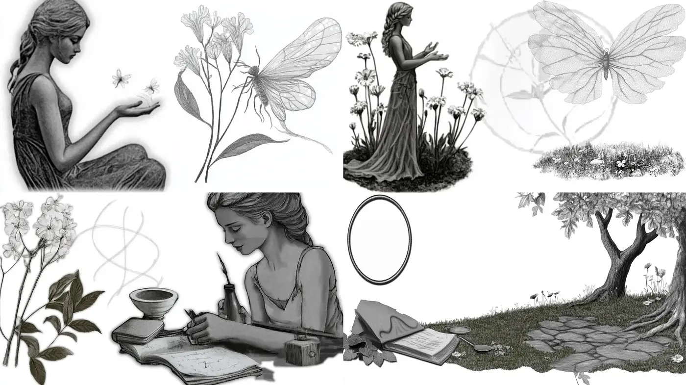 Monochromatic Elegance with Pastoral and Botanical Themes - Midjourney sref style