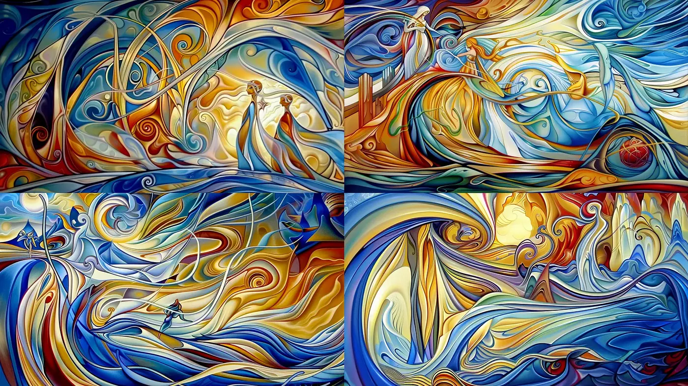 Swirling Dreamscape of Luminous Hues and Fluid Dynamics - Midjourney sref style