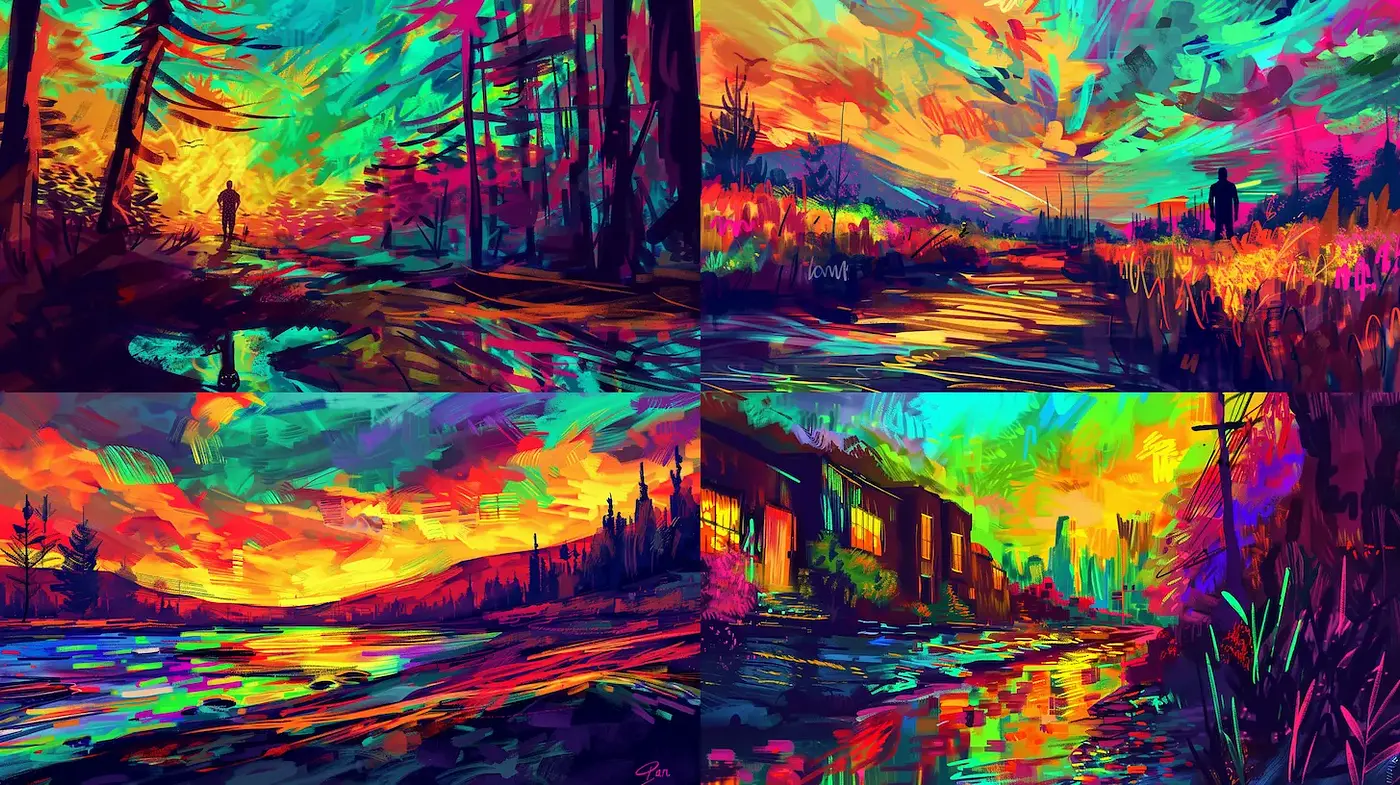 Vibrant and Expressive Landscapes with Colorful Expanse - Midjourney sref style