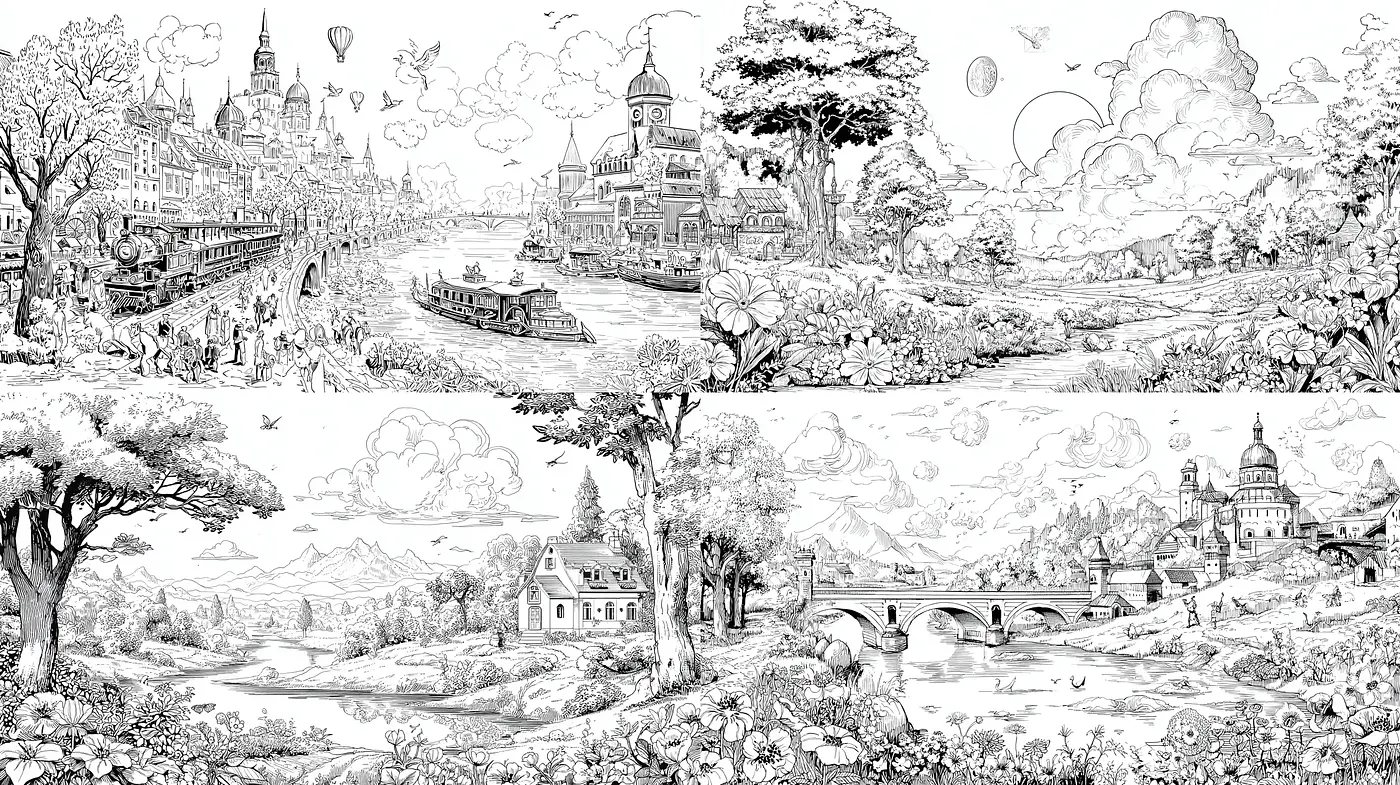 Intricate Fantasy Landscapes with Whimsical Architecture and Nature - Midjourney sref style