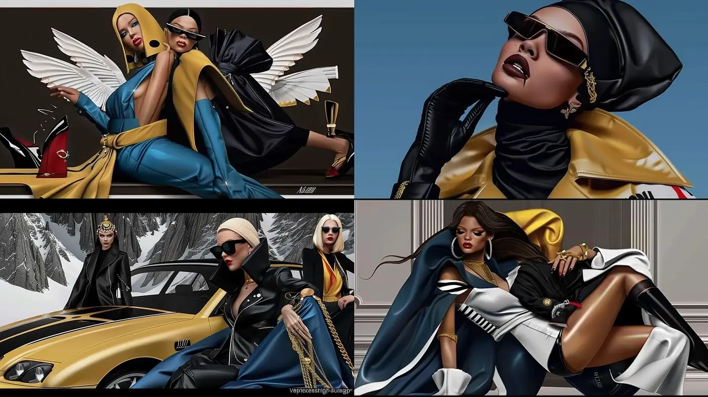 Dynamic Elegance with a Futuristic Fashion Illustration Flair - Midjourney sref style