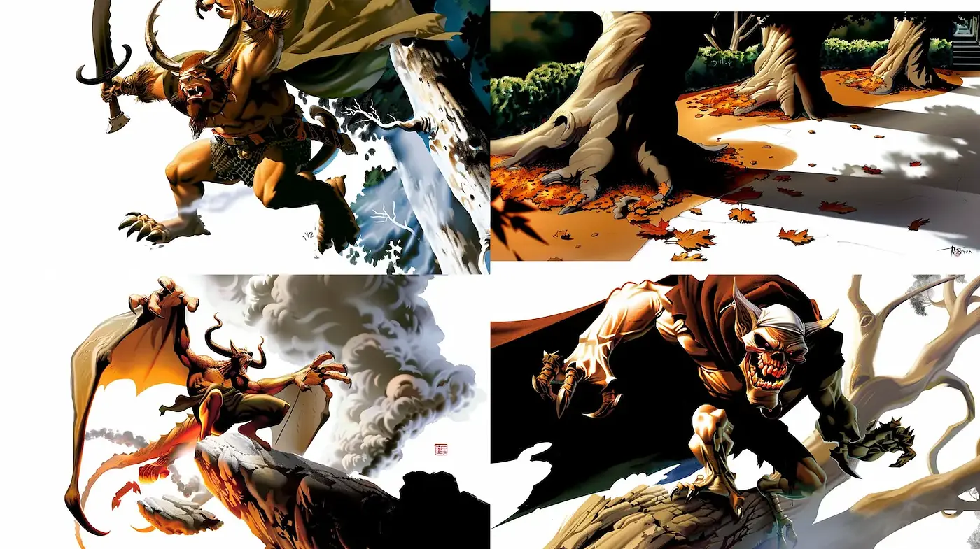Dynamic and dramatic fantasy style with strong contrasts - Midjourney sref style