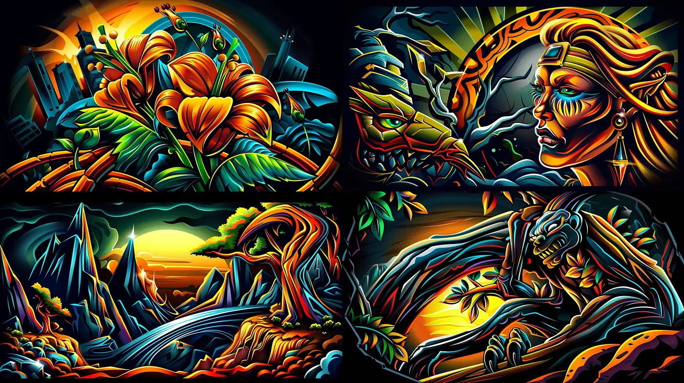 Luminous Contours of Stylized Mythos - Midjourney sref style