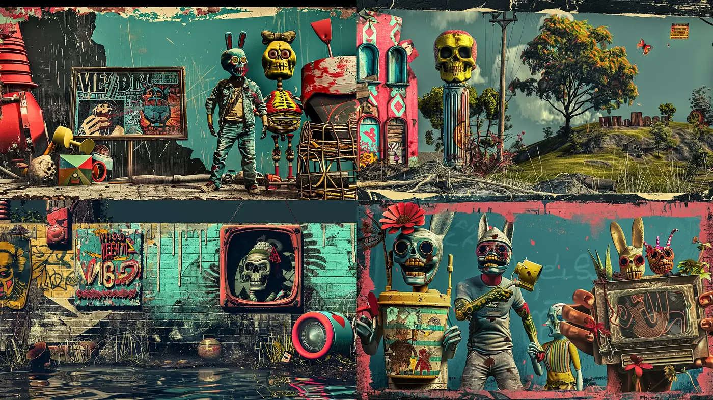 Post-Apocalyptic Retro-Futurism with Vibrant Surrealism - Midjourney sref style