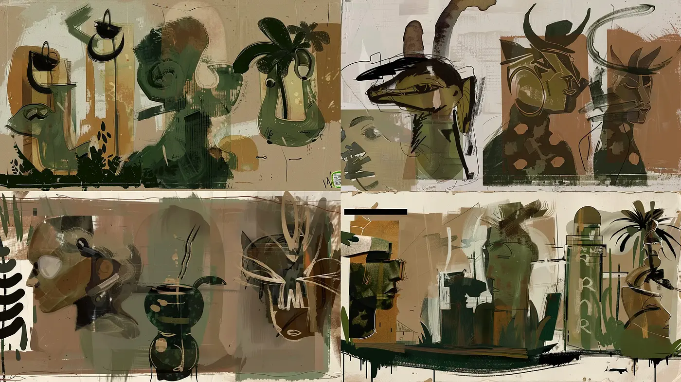 Abstract Expressionist Blend with Earthy Tones and Organic Forms - Midjourney sref style