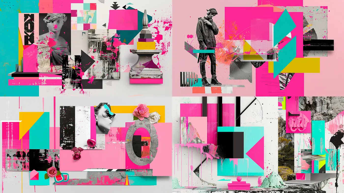 Dynamic Collage of Vivid Abstraction and Urban Decay - Midjourney sref style